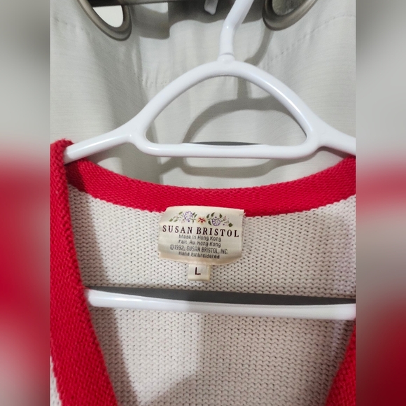 Susan Bristol Cardigan with Red Trim and Floral Hand Embroidery - Picture 4 of 13